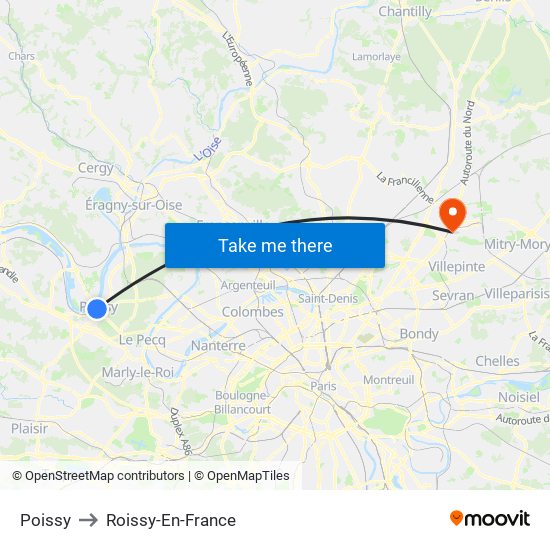 Poissy to Roissy-En-France map