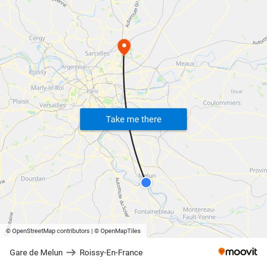 Gare de Melun to Roissy-En-France map