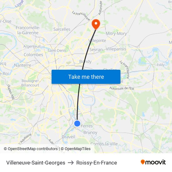 Villeneuve-Saint-Georges to Roissy-En-France map