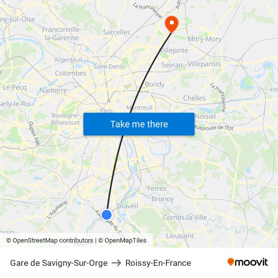 Gare de Savigny-Sur-Orge to Roissy-En-France map