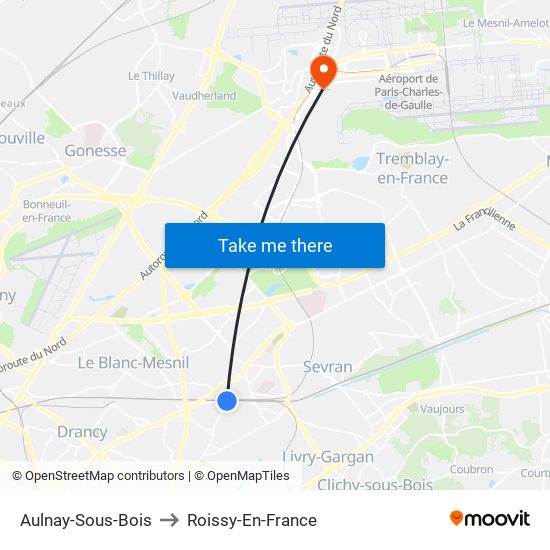 Aulnay-Sous-Bois to Roissy-En-France map