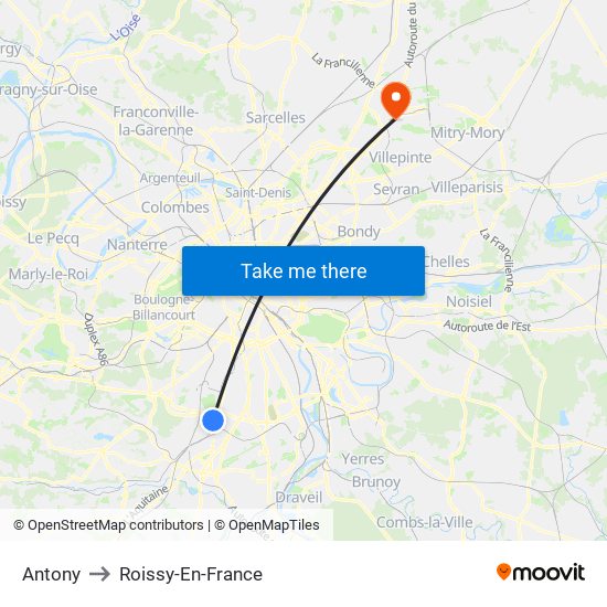 Antony to Roissy-En-France map