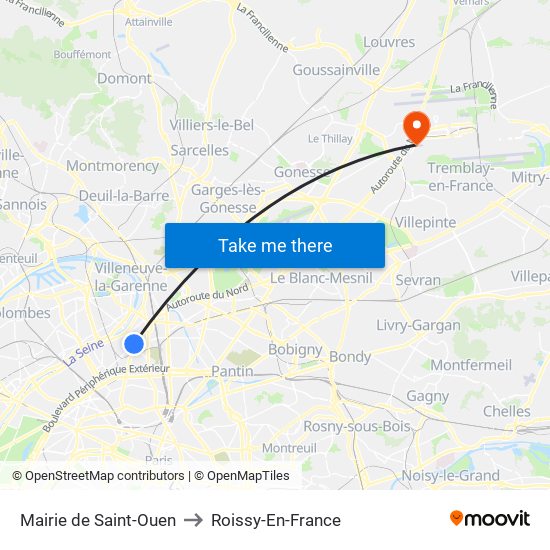 Mairie de Saint-Ouen to Roissy-En-France map