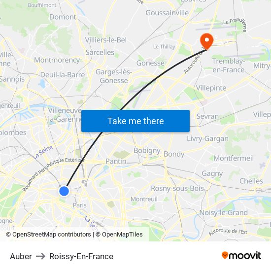 Auber to Roissy-En-France map