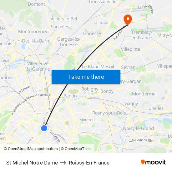 St Michel Notre Dame to Roissy-En-France map