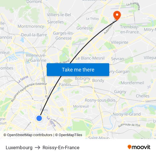 Luxembourg to Roissy-En-France map