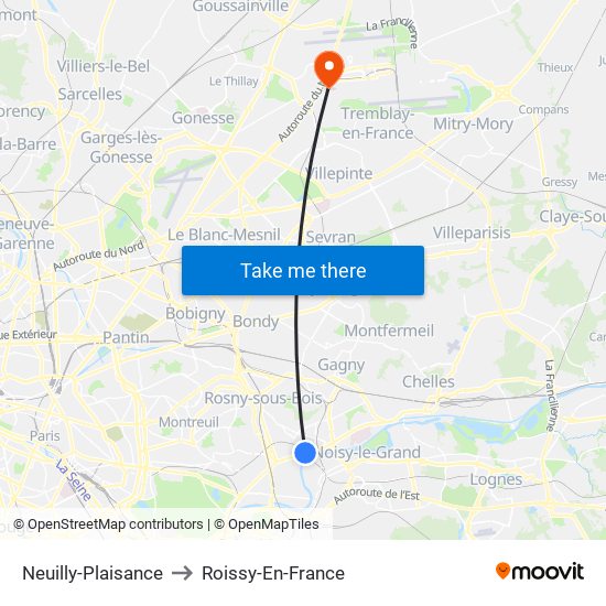 Neuilly-Plaisance to Roissy-En-France map