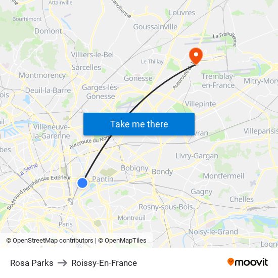 Rosa Parks to Roissy-En-France map