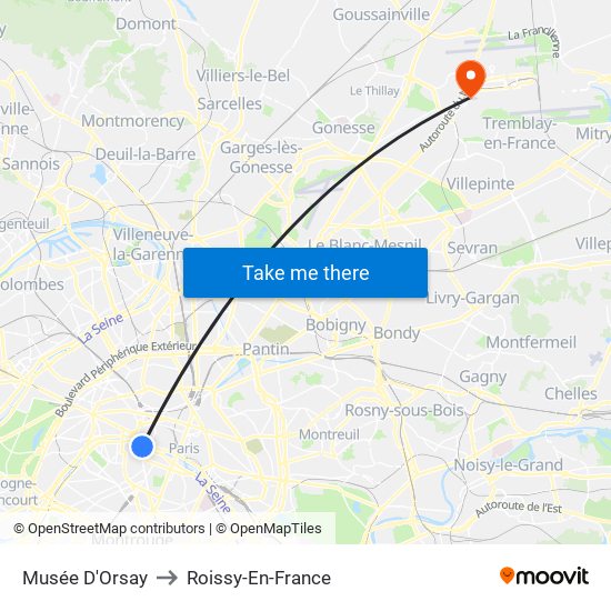 Musée D'Orsay to Roissy-En-France map