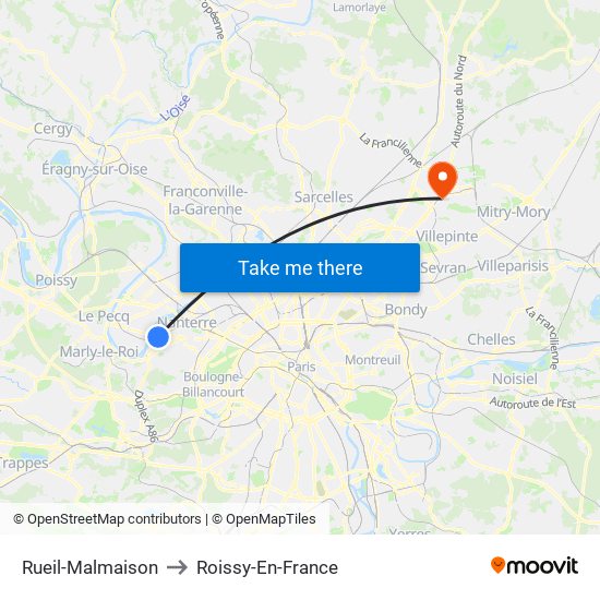 Rueil-Malmaison to Roissy-En-France map