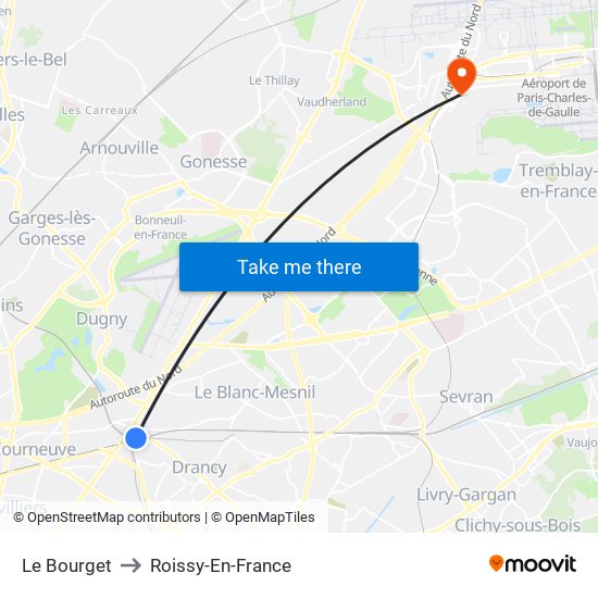 Le Bourget to Roissy-En-France map