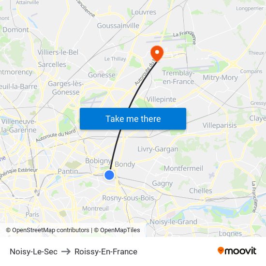 Noisy-Le-Sec to Roissy-En-France map