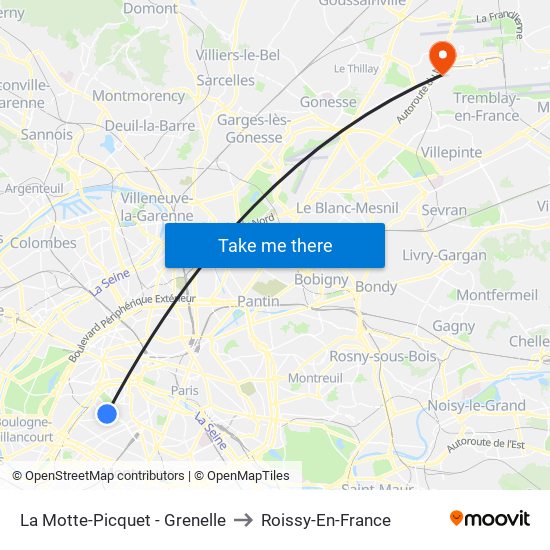 La Motte-Picquet - Grenelle to Roissy-En-France map