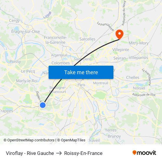 Viroflay - Rive Gauche to Roissy-En-France map