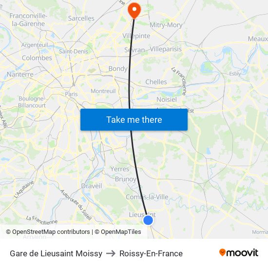 Gare de Lieusaint Moissy to Roissy-En-France map