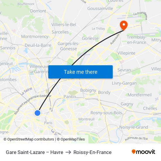 Gare Saint-Lazare – Havre to Roissy-En-France map