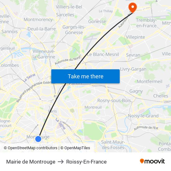 Mairie de Montrouge to Roissy-En-France map