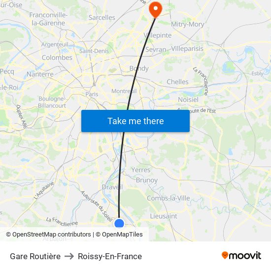 Gare Routière to Roissy-En-France map