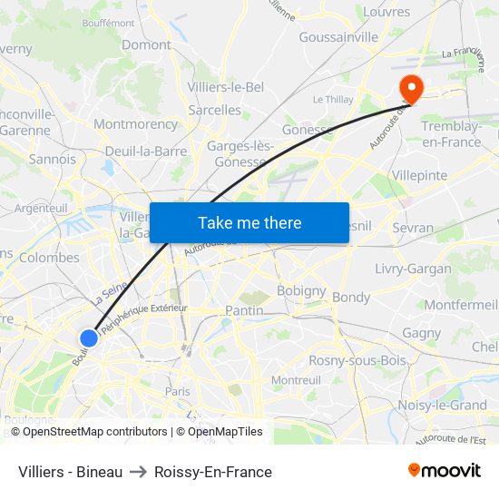 Villiers - Bineau to Roissy-En-France map