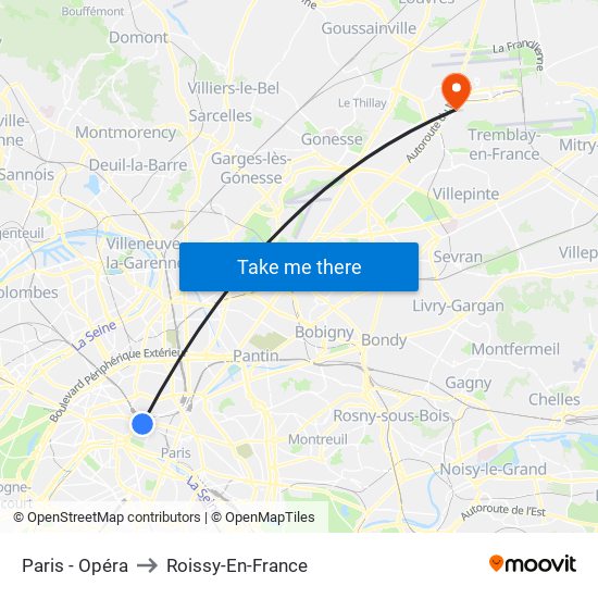 Paris - Opéra to Roissy-En-France map