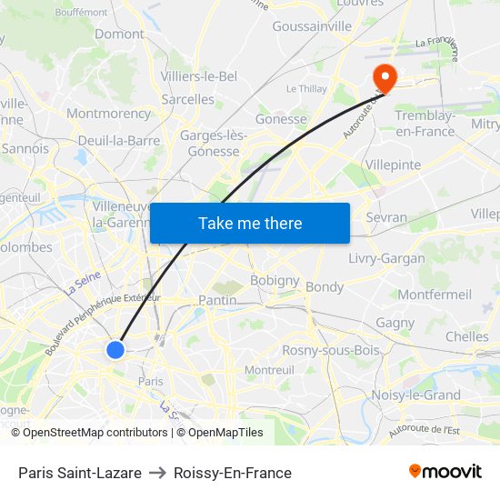 Paris Saint-Lazare to Roissy-En-France map