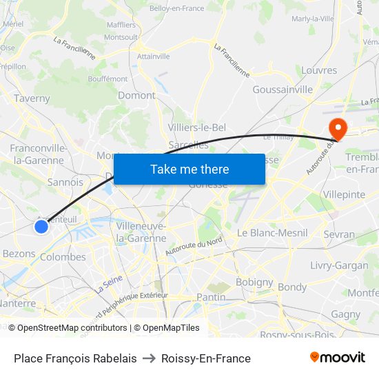Place François Rabelais to Roissy-En-France map