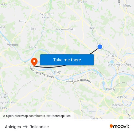 Ableiges to Rolleboise map