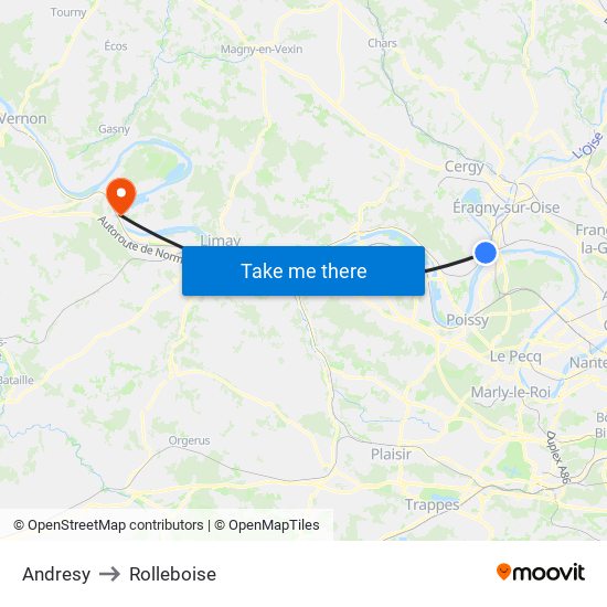 Andresy to Rolleboise map