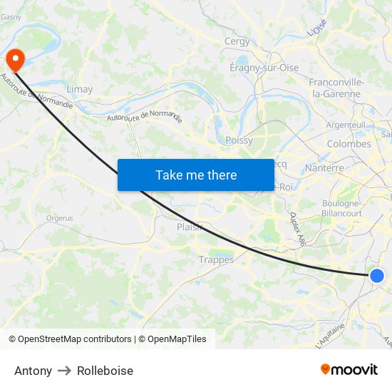 Antony to Rolleboise map