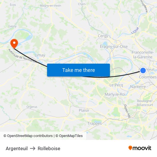 Argenteuil to Rolleboise map