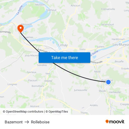 Bazemont to Rolleboise map