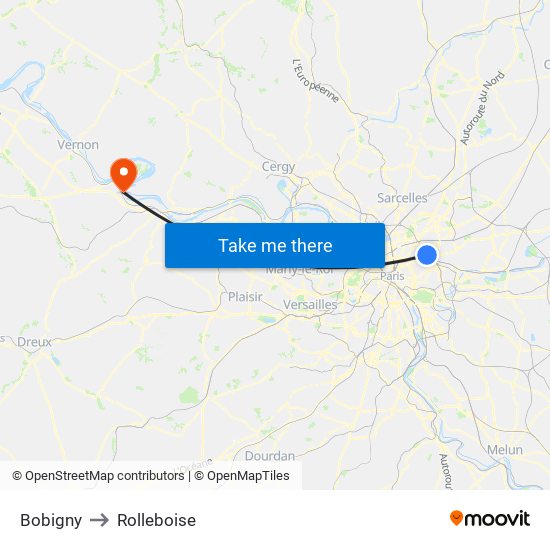 Bobigny to Rolleboise map