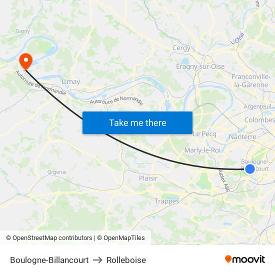 Boulogne-Billancourt to Rolleboise map