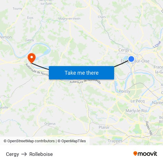 Cergy to Rolleboise map