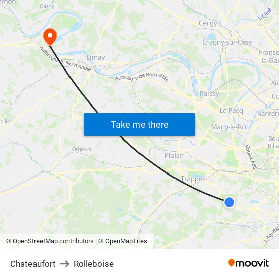 Chateaufort to Rolleboise map