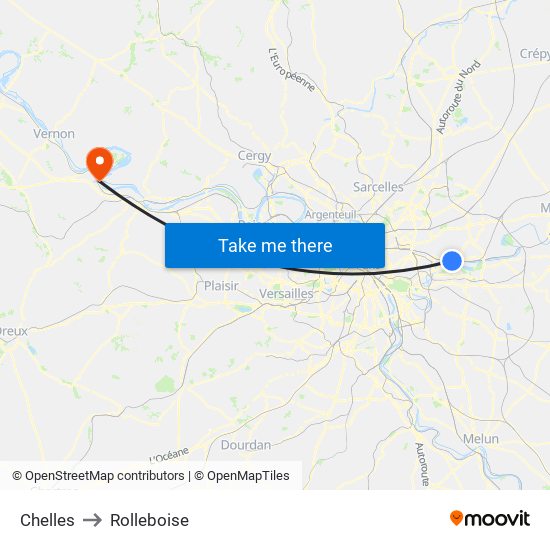 Chelles to Rolleboise map