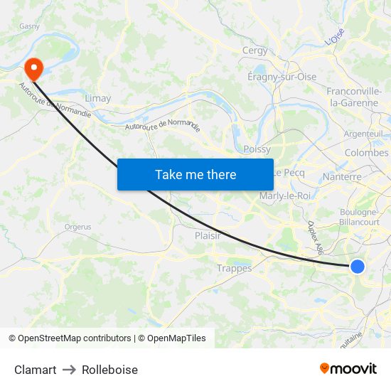 Clamart to Rolleboise map