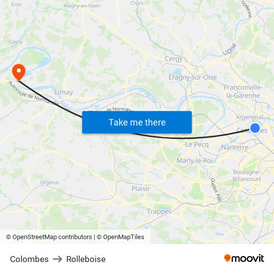 Colombes to Rolleboise map