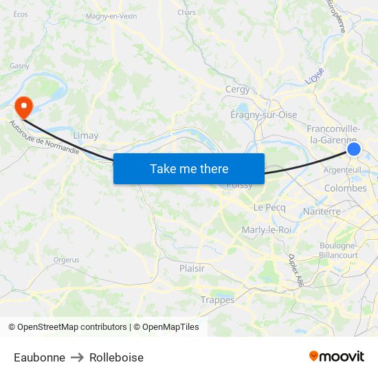 Eaubonne to Rolleboise map