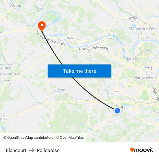 Elancourt to Rolleboise map