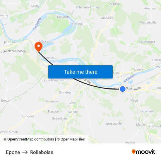 Epone to Rolleboise map