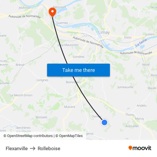 Flexanville to Rolleboise map
