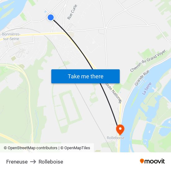 Freneuse to Rolleboise map