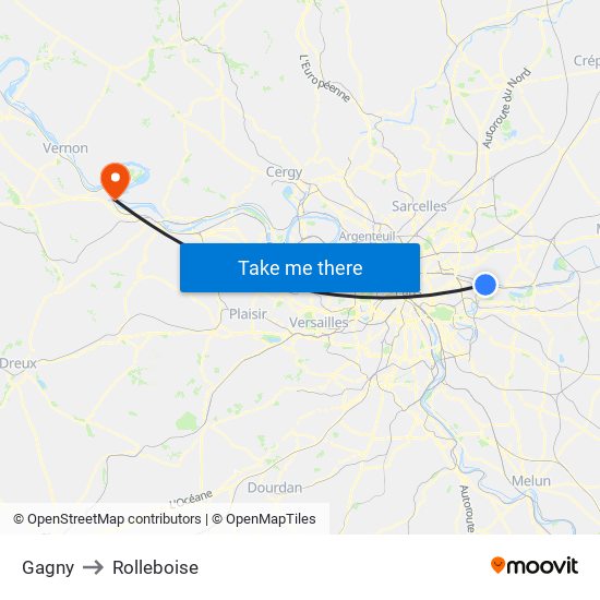 Gagny to Rolleboise map