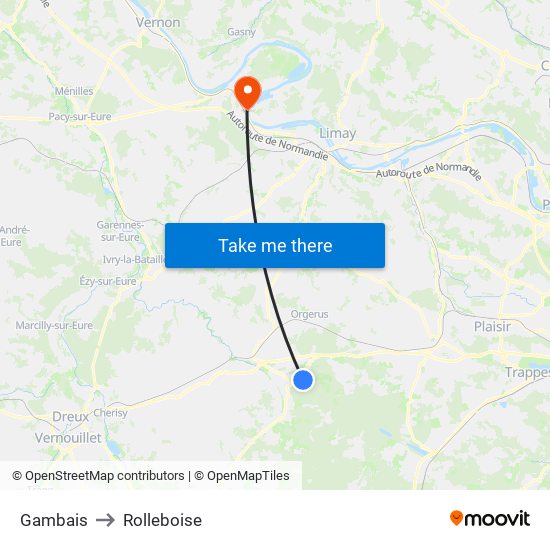 Gambais to Rolleboise map