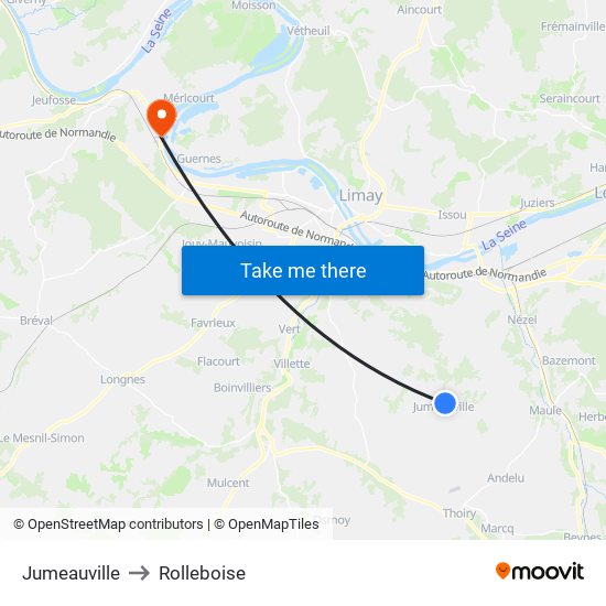 Jumeauville to Rolleboise map