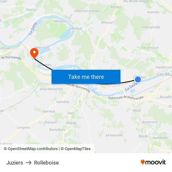 Juziers to Rolleboise map