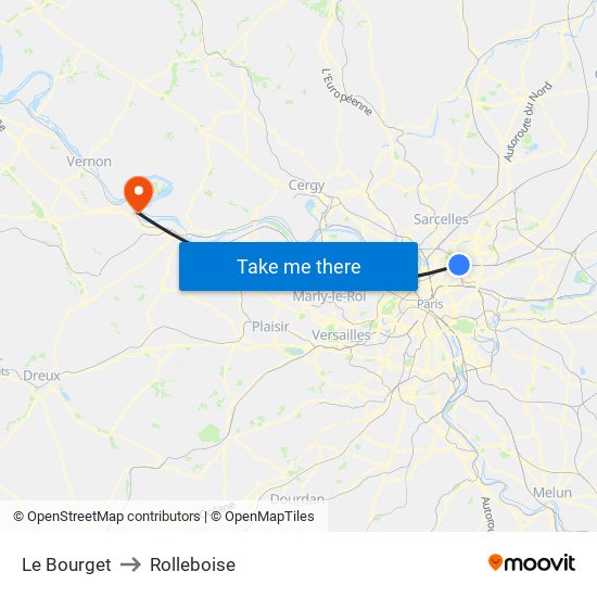 Le Bourget to Rolleboise map