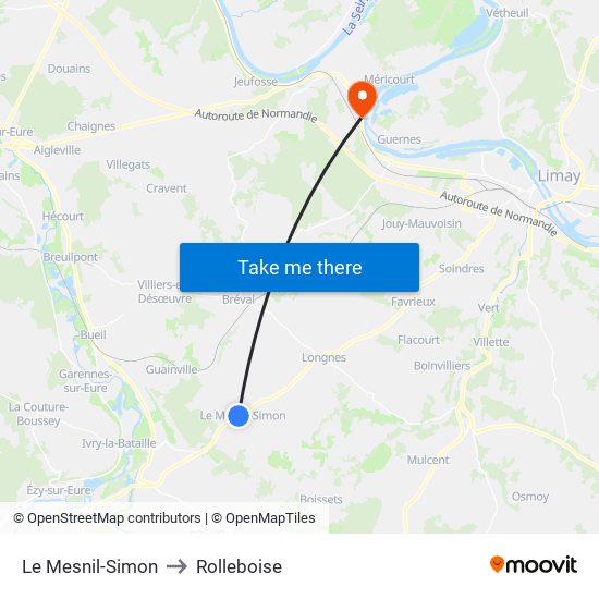 Le Mesnil-Simon to Rolleboise map