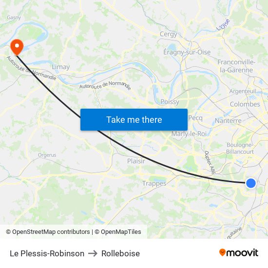 Le Plessis-Robinson to Rolleboise map
